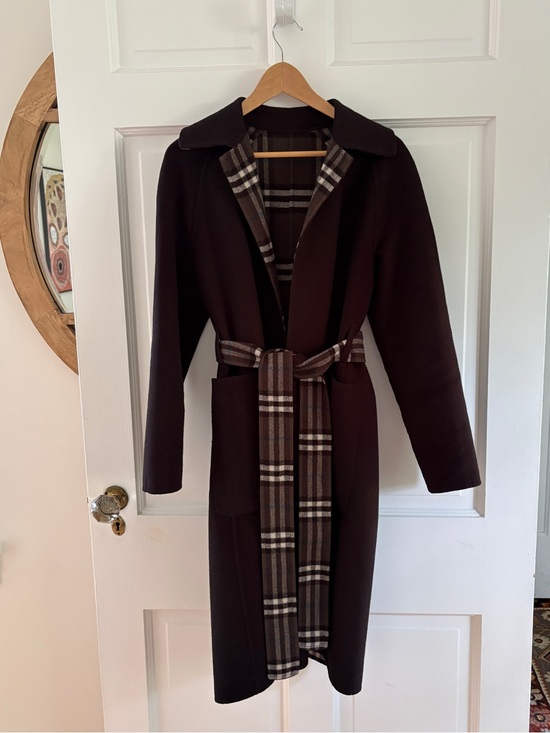 Burberry Jackets & Blazers - Burberry reversible wool wrap coat coat - black and gray blue Burberry check.